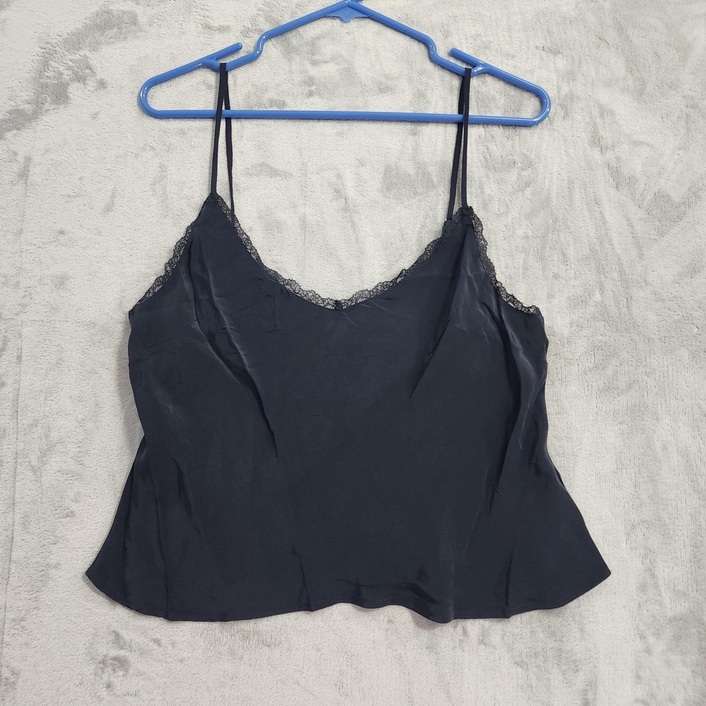 J.Crew Top Womens M Black Lace Trim Viscose Camisole Adjustable Straps Silky